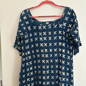 PO-EM Cotton Hand-Printed Indigo Dress